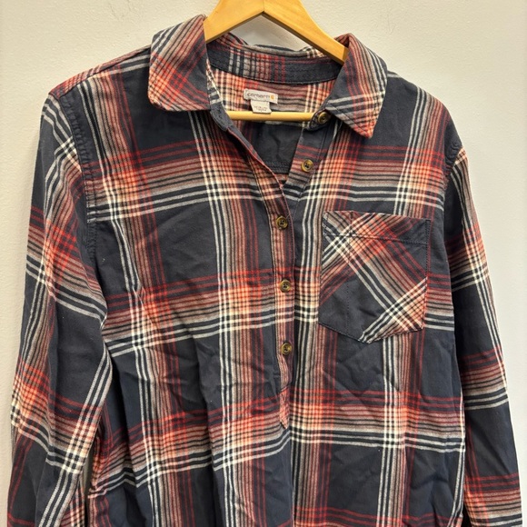 Carhartt Farwell Flannel Half Button Down Shirt Blue Red White Medium - Picture 5 of 13